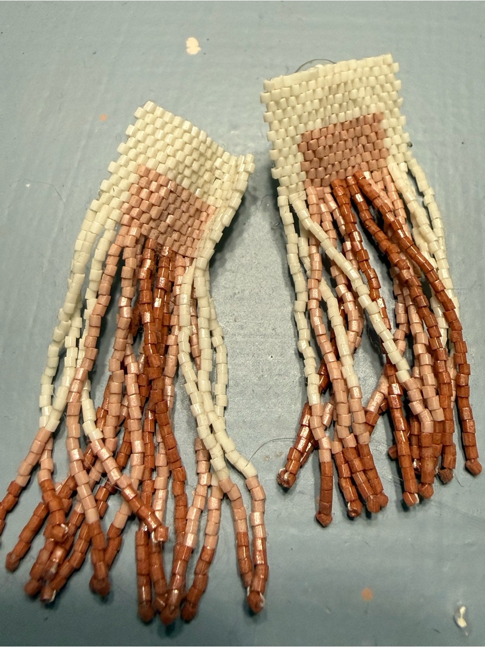 Beaded Fringe Earrings in Cream and dusty pink
